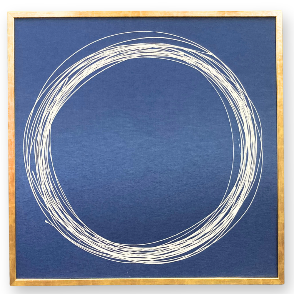 White Circle on Blue Silk