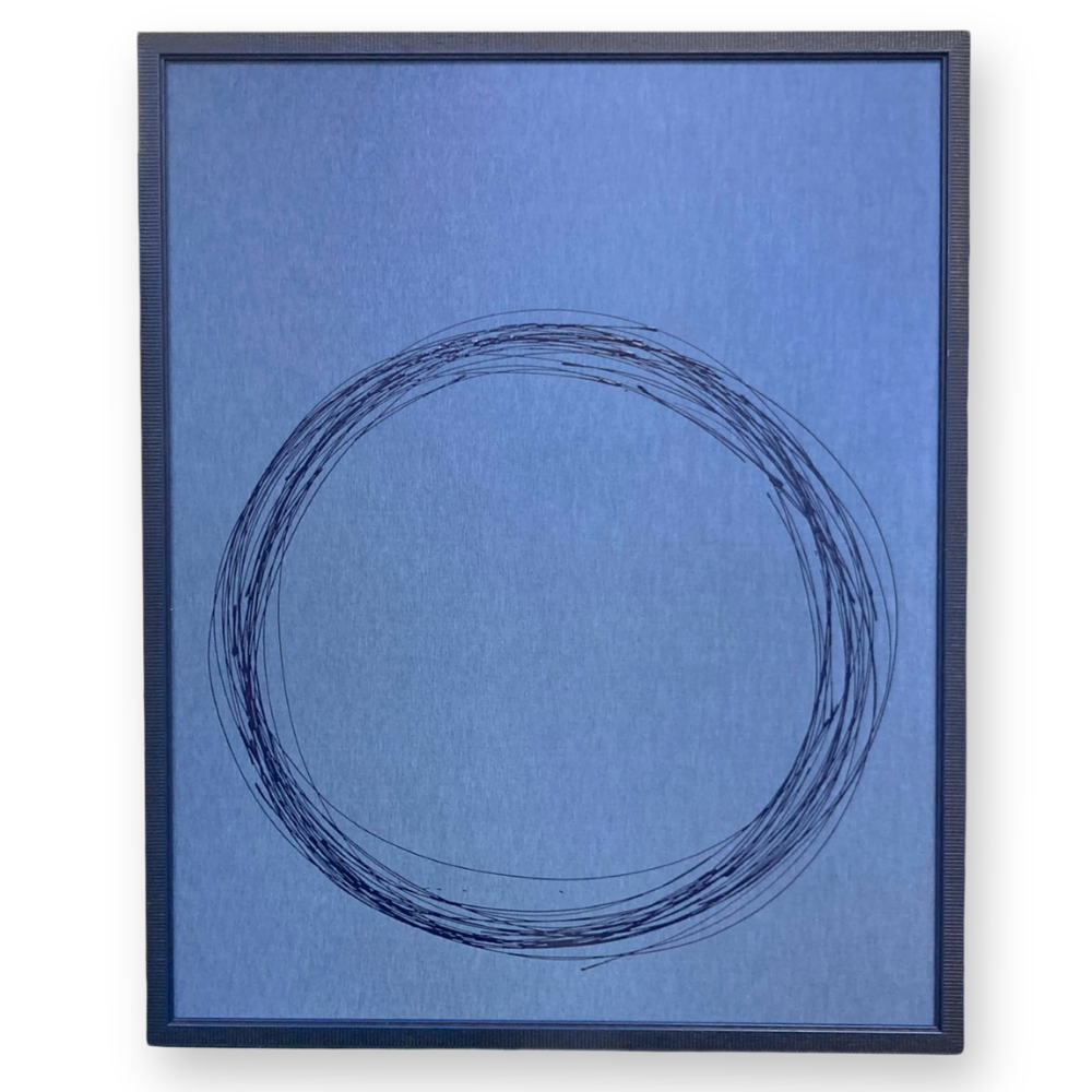 Navy Circle on Blue Silk