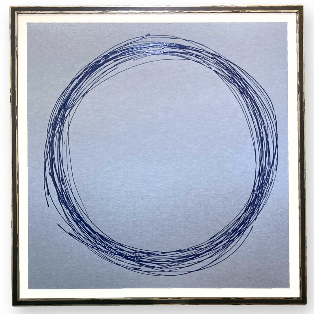 BLUE CIRCLE ON BLUE/GRAY SILK