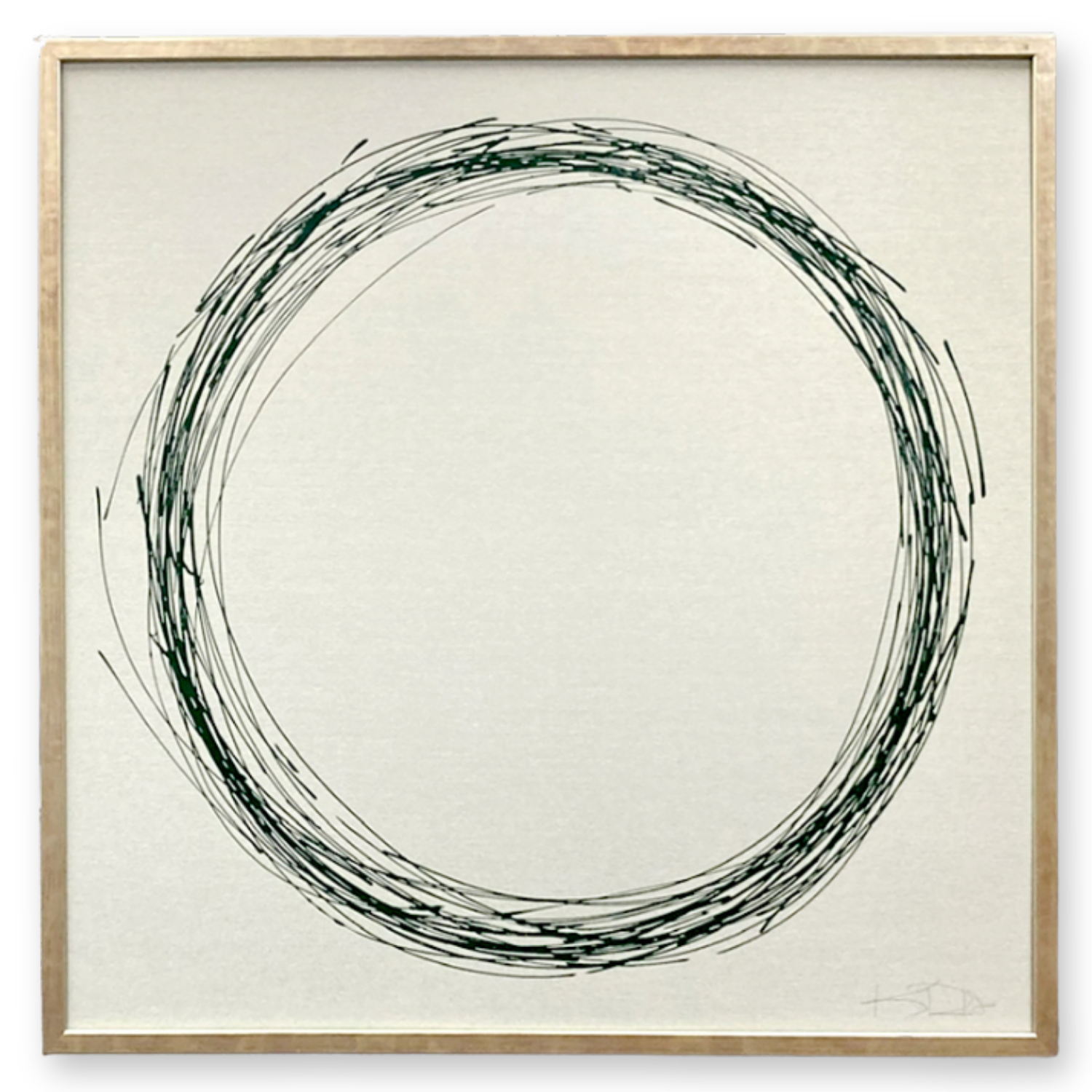 Circle in Dark Green on Greenish Gray Silk