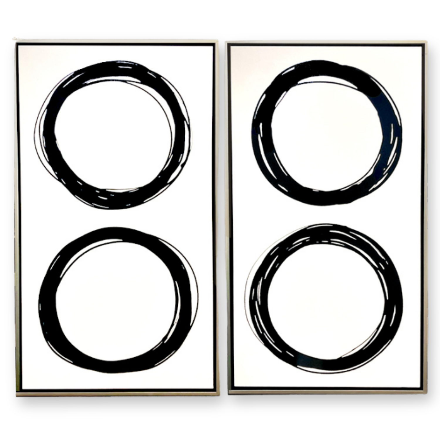 Circles in Black on White Diptych
